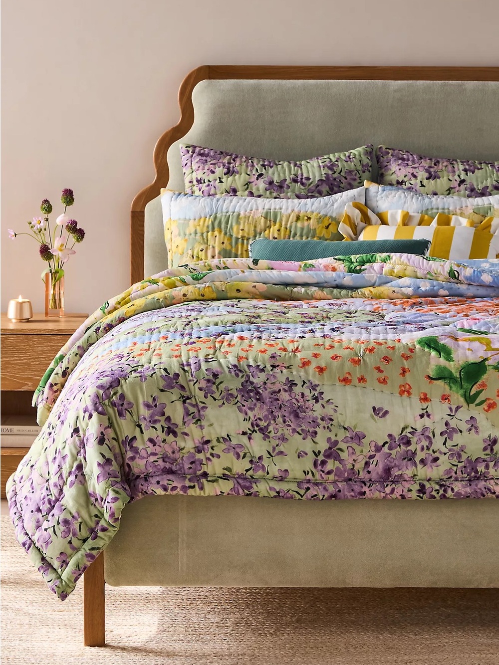 NWT Anthropologie Gemma Quilted Cotton Floral Bedspread